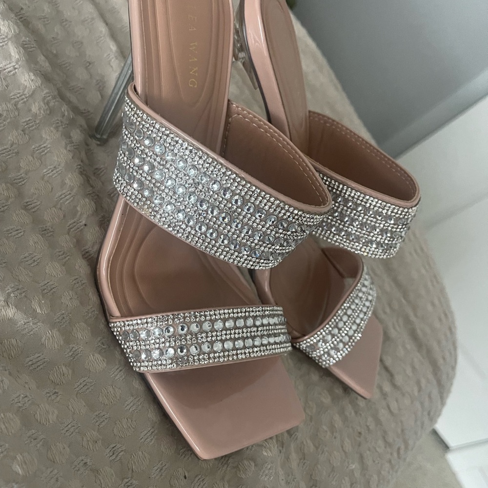 AKIRA Cream Silver Crystal Heels